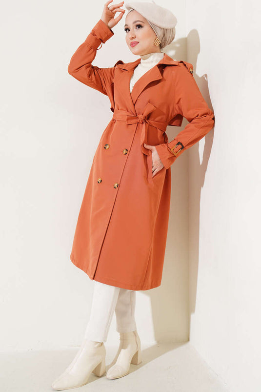 Epaulette Double-Breasted Trench Coat Brick