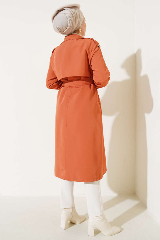 Epaulette Double-Breasted Trench Coat Brick