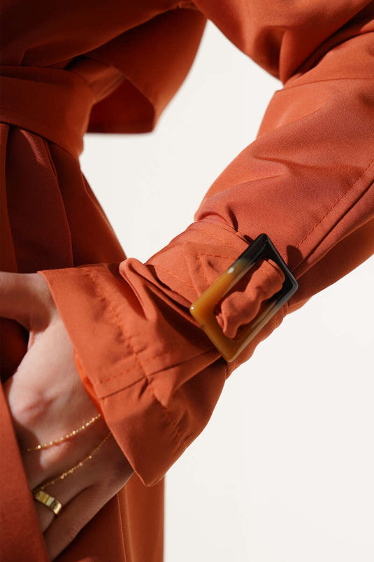 Epaulette Double-Breasted Trench Coat Brick