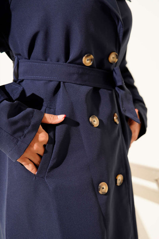 Double-breasted Trench Coat with Epaulettes Navy Blue