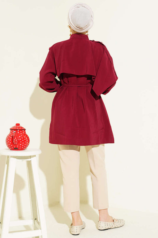 Apoletli Pelerinli Modal Gömlek Bordo