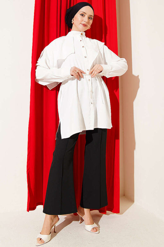 Chemise en modal avec pèlerine Apoletli écru