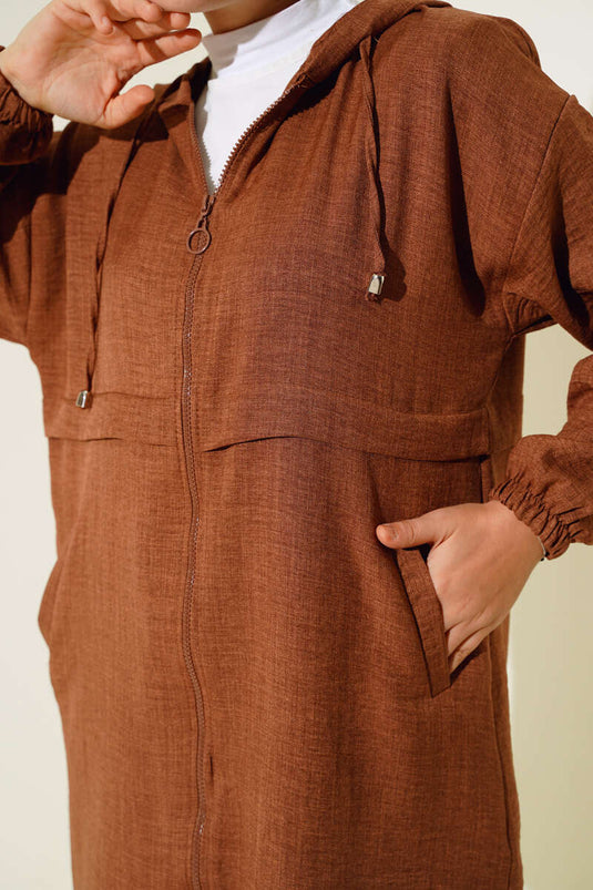 Arabboy Hooded Linen Coat Tan
