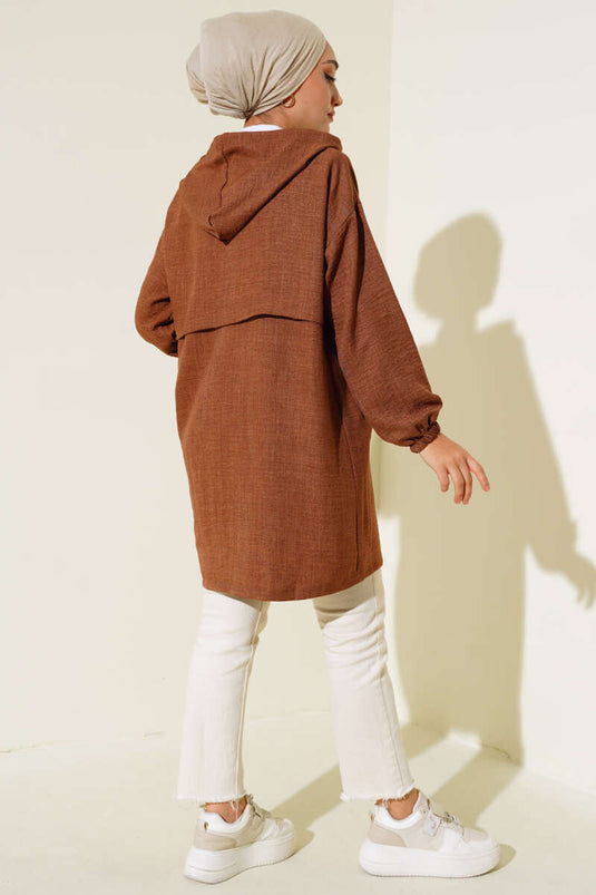 Arabboy Hooded Linen Coat Tan