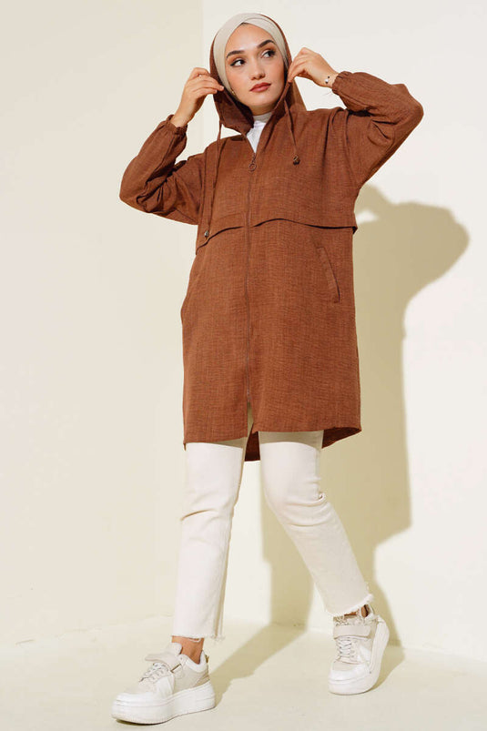 Arabboy Hooded Linen Coat Tan
