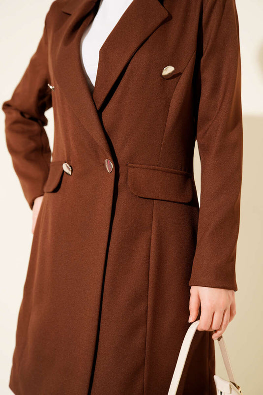 Veste blazer croisée marron, costume deux pièces