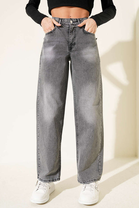 Back Pocket Tassel Denim Pants Smoke Gray