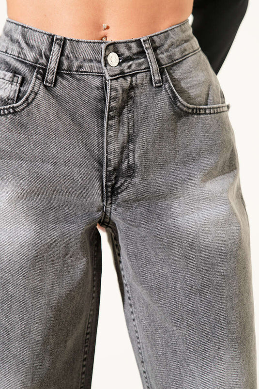 Back Pocket Tassel Denim Pants Smoke Gray