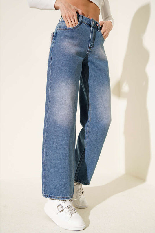 Back Pocket Tasselled Denim Trousers Denim