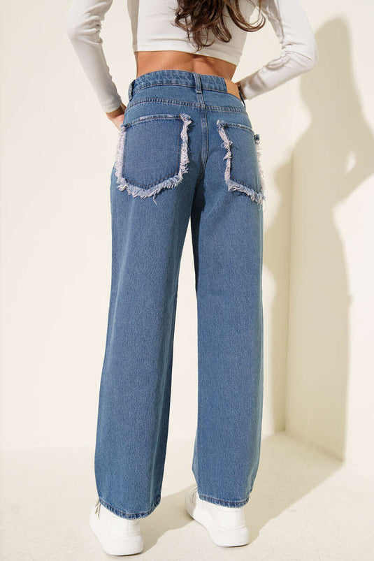 Back Pocket Tasselled Denim Trousers Denim
