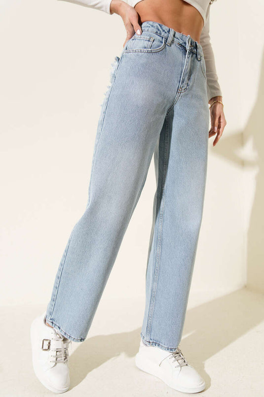 Back Pocket Tassel Denim Trousers Denim Blue