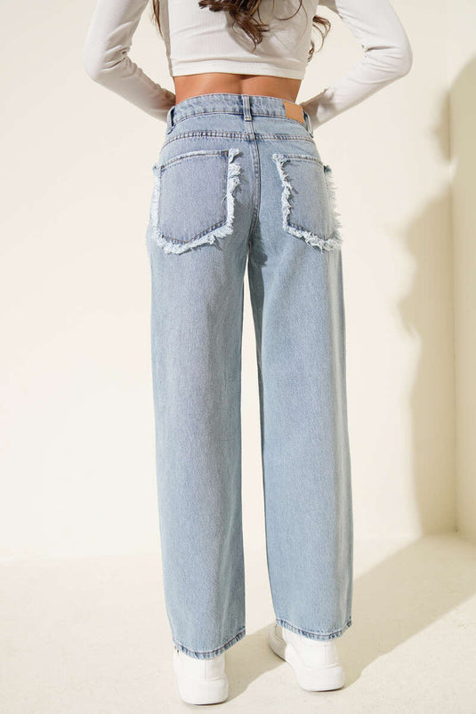 Back Pocket Tassel Denim Trousers Denim Blue