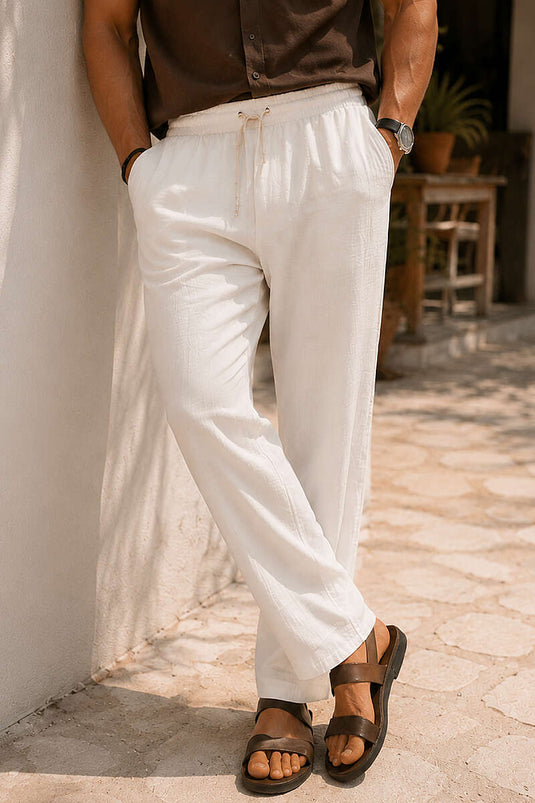 Pantalon homme à cordon avec poches arrière couleur écru