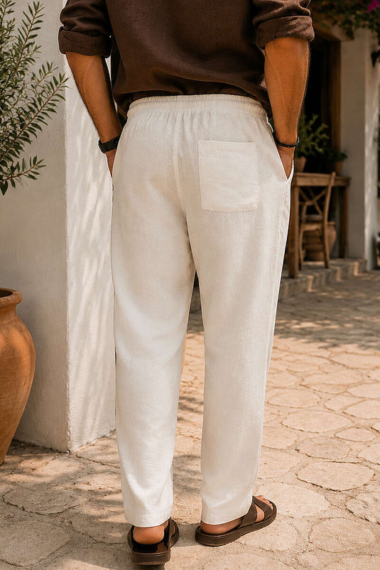 Pantalon homme à cordon avec poches arrière couleur écru