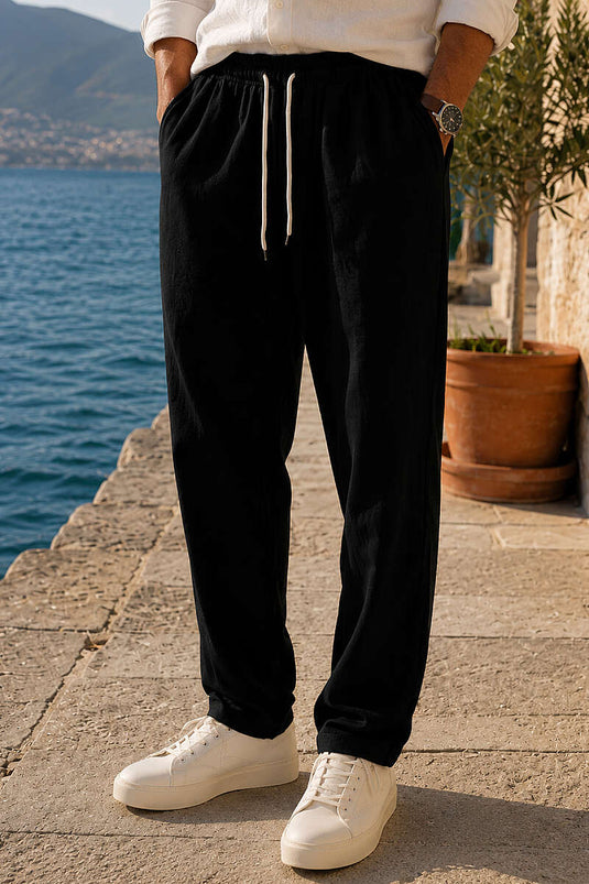 Pantalon homme noir à cordon avec poches arrière