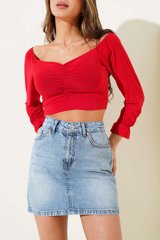 Mini-jupe en jean avec poches arrière couleur neige