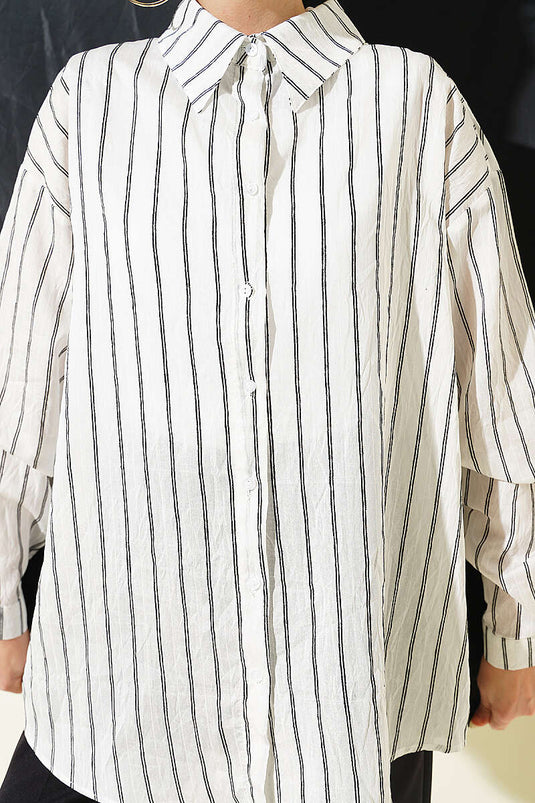 Arka Double Pleated Striped Shirt White