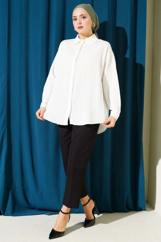 قميص مخطط بكسرات مزدوجة من أركا بلون عاجي