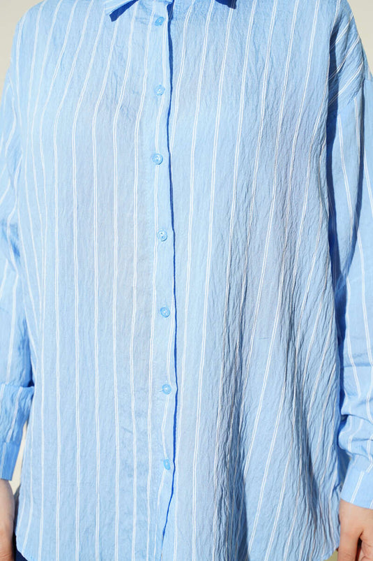 Arka dubbele geplooide gestreepte blouse blauw