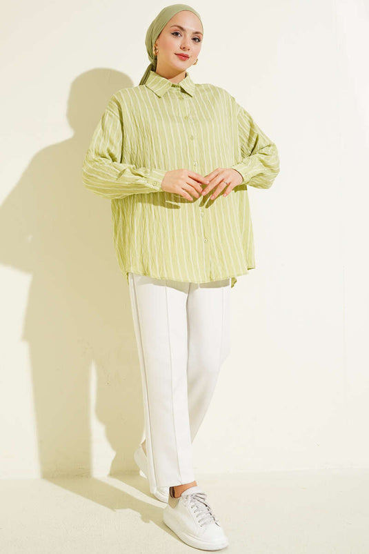 قميص مخطط أخضر مائي بطيّات مزدوجة من أركا