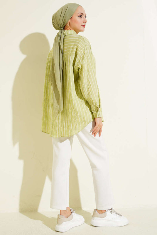 قميص مخطط أخضر مائي بطيّات مزدوجة من أركا