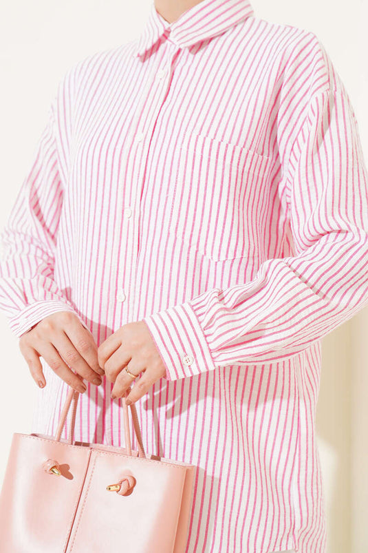 Back Pleated Striped Shirt Fuchsia