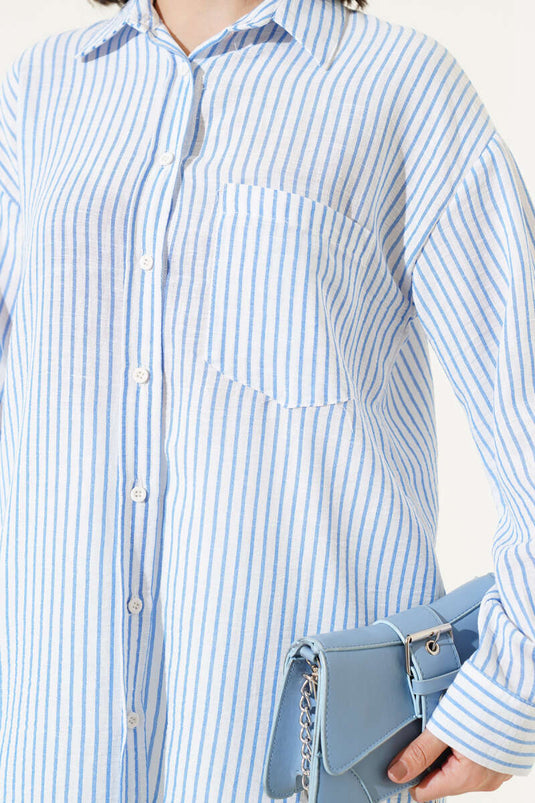 Back Pleated Striped Shirt Indigo