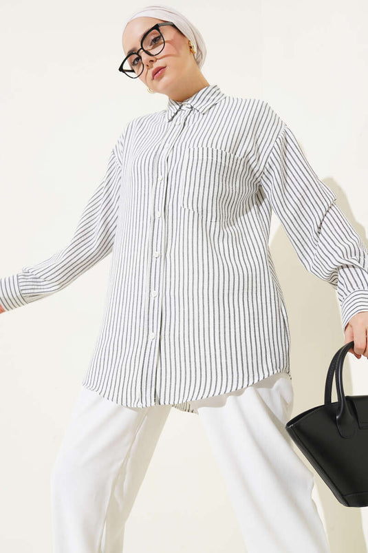 Camicia a righe con pieghe posteriori nera