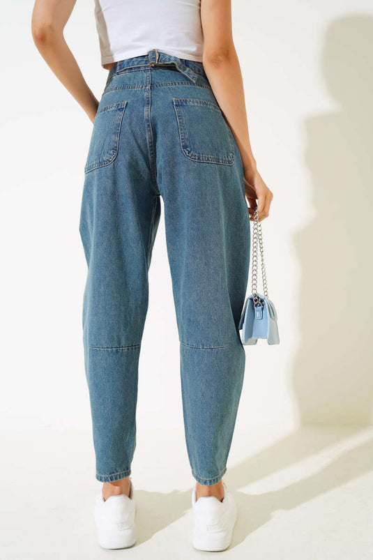 Back Buckle Knee Dart Jeans Brown Tint