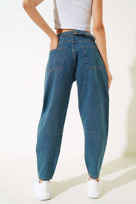 Back Buckle Knee Dart Jeans Green Tint