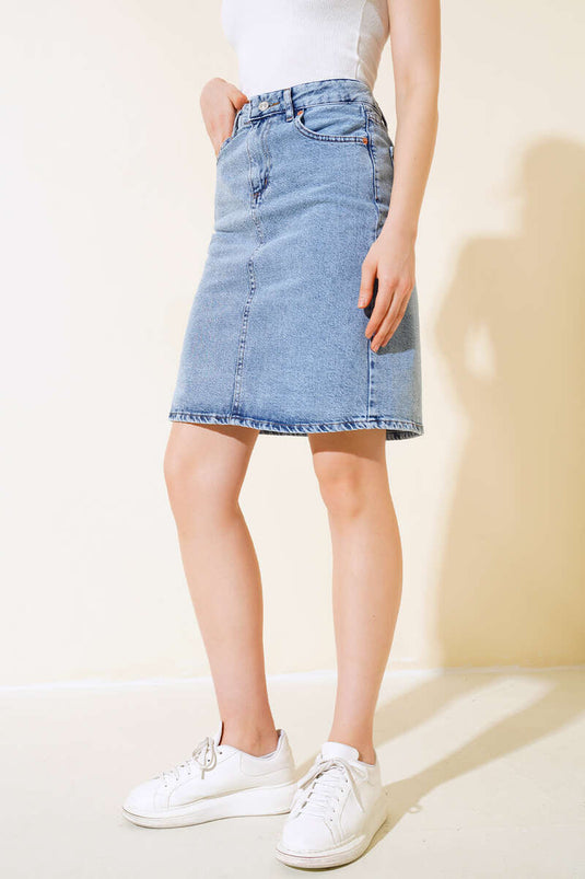Back Slit Mini Denim Skirt Light Blue