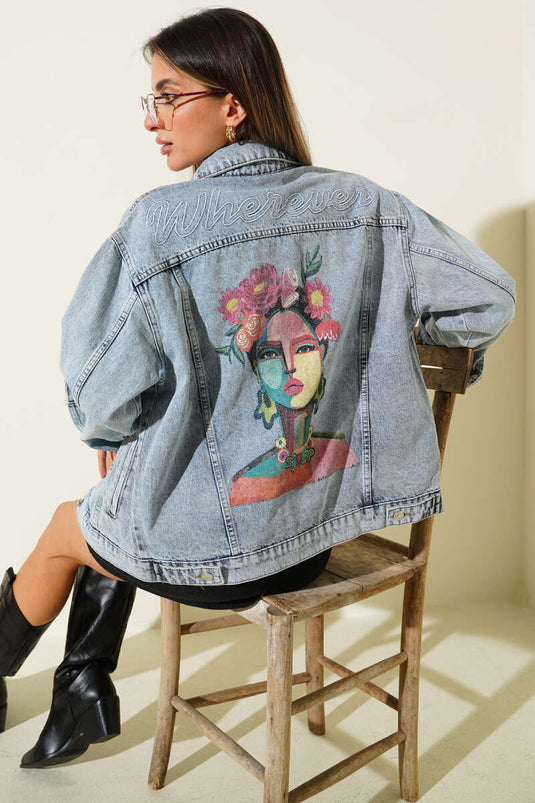 Veste imprimée en denim bleu