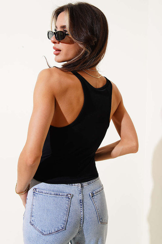 Bustier noir avec détail croisé au dos