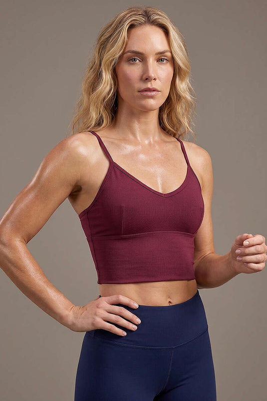 Crop-Top mit Kreuzgummizug hinten in Kirsche