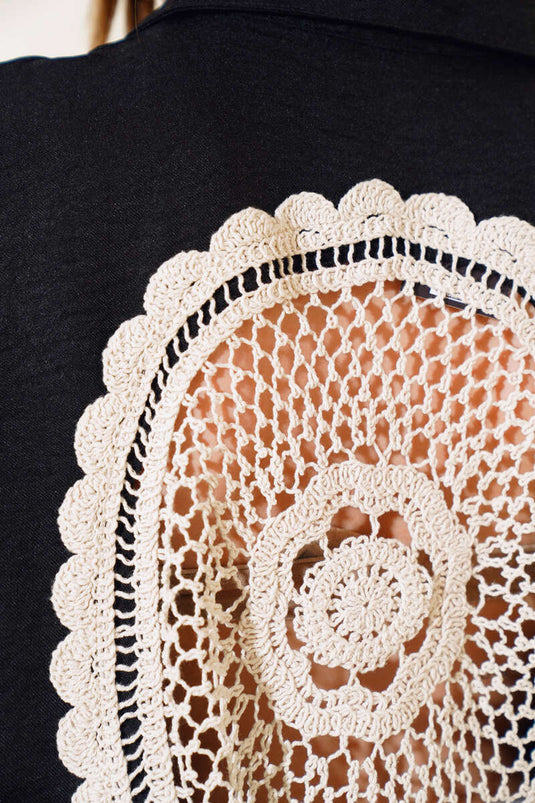 Black Poor Sleeve Shirt with Lace Back