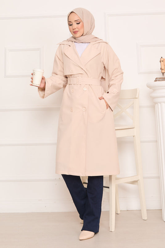 Trench-coat hijab avec détails boutonnés au dos et ceinture amovible Pierre
