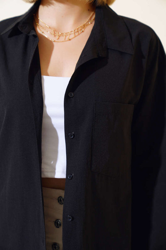 Button-Back Shirt Black