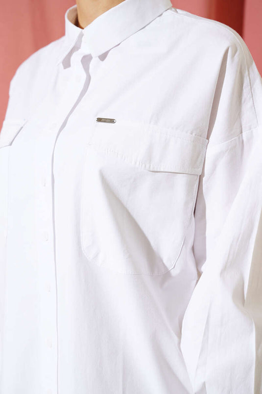 Zippered Oversize Shirt White