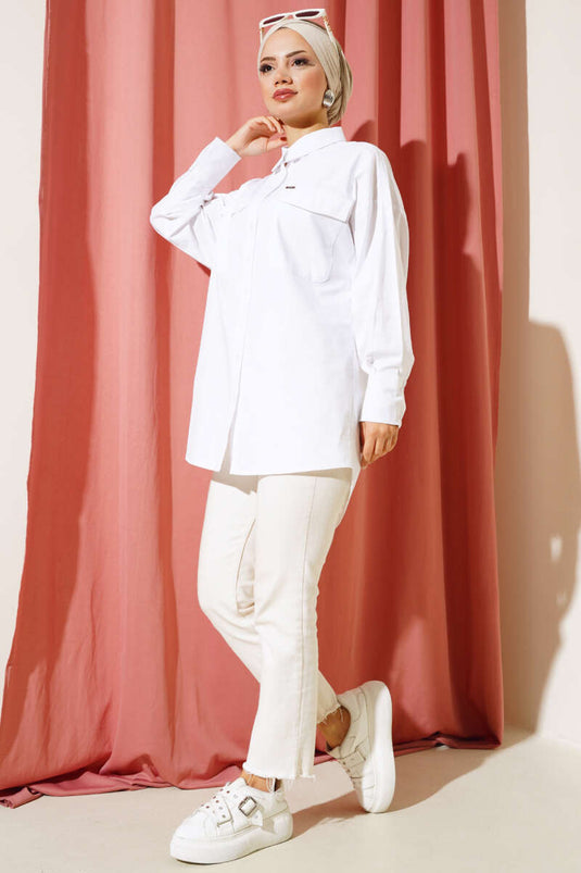 Zippered Oversize Shirt White