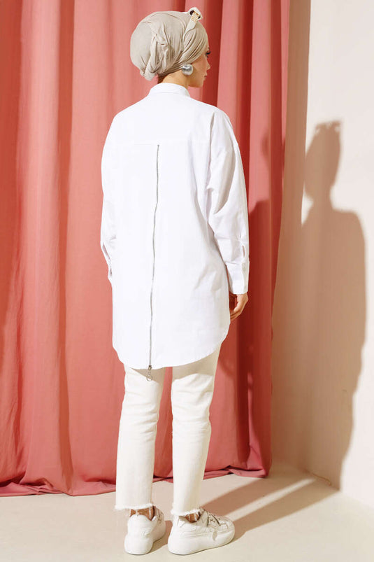 Zippered Oversize Shirt White