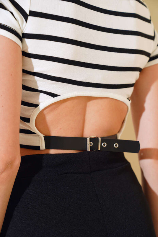 Back Striped Cropped Ecru