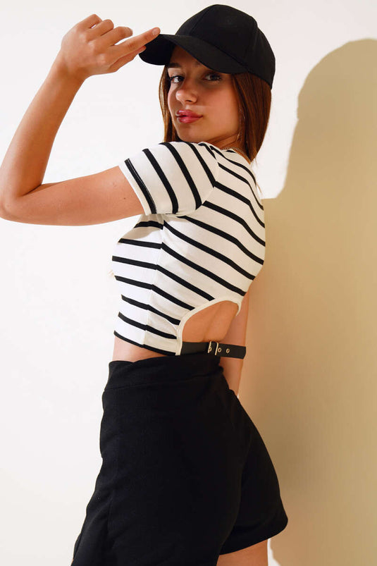 Back Striped Cropped Ecru