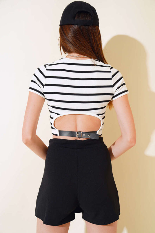 Back Striped Cropped Ecru