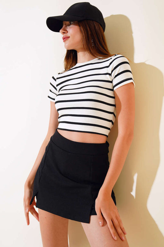 Back Striped Cropped Ecru