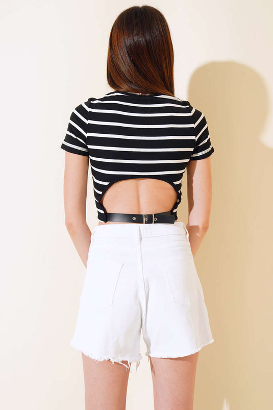 Back Striped Cropped Black