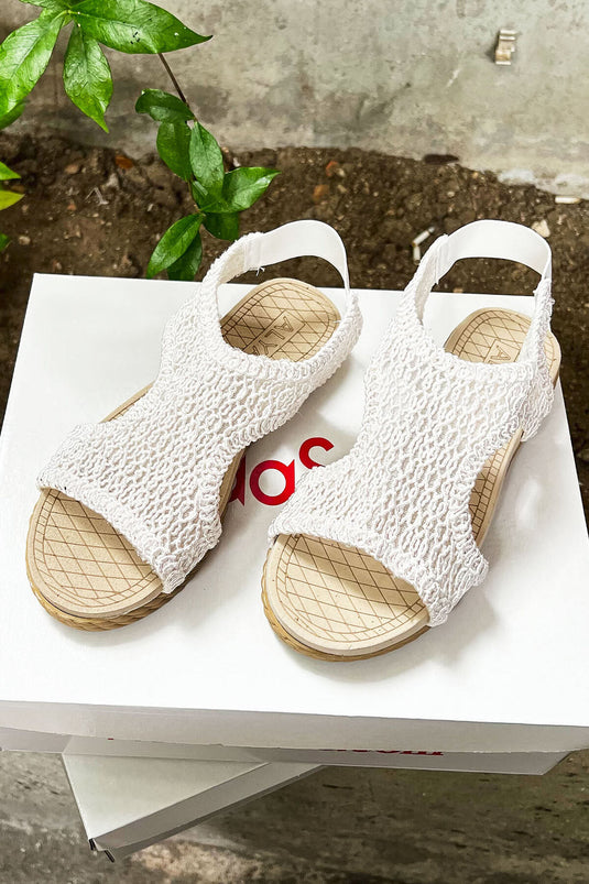 Elastic Back Straw Sandals White