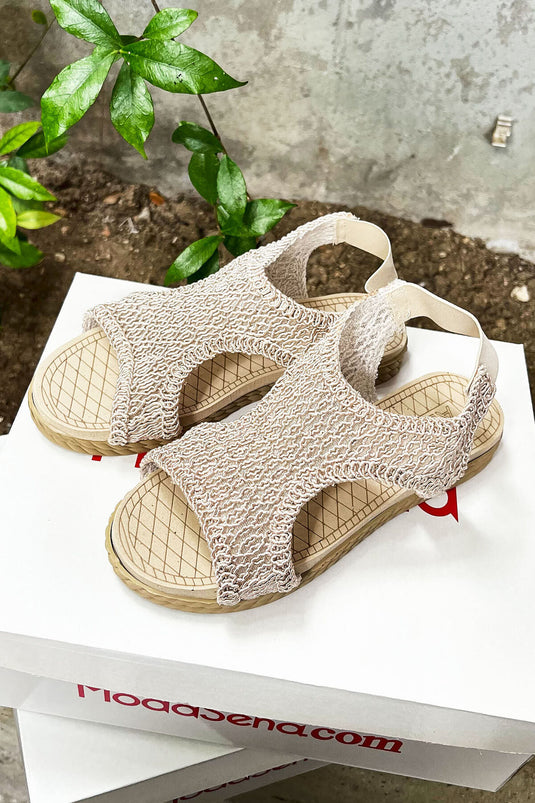 Elastic Backed Straw Sandals Stone