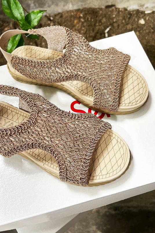 Elastic Back Straw Sandals in Mink