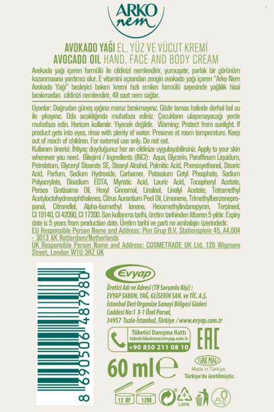 Arko Nem Avokado Yoğun Bakım Kremi 60 ml