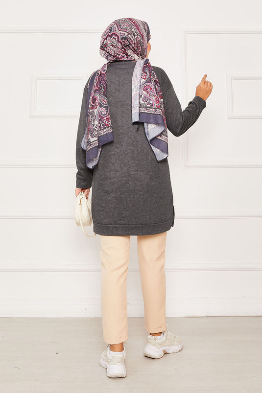 Arma Detaylı Bisiklet Yaka Sweat Tunik Antrasit